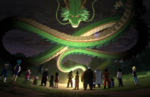 Shenlong e os personagens de Dragon Ball Z reunidos.
