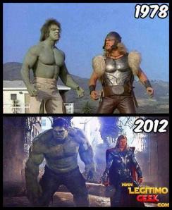 Hulk e Thor (Os Vingadores) em 1978 e 2012.
